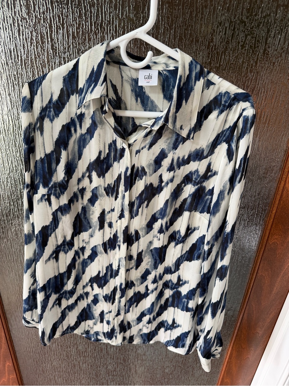 CAbi Navy and White Abstract Stripe Button-Down Shirt M